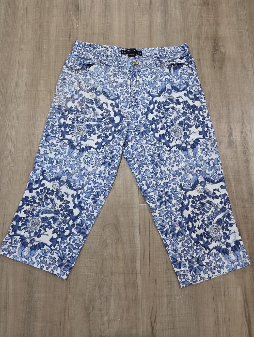 Ralph Lauren Blue & White Printed Cropped Pants